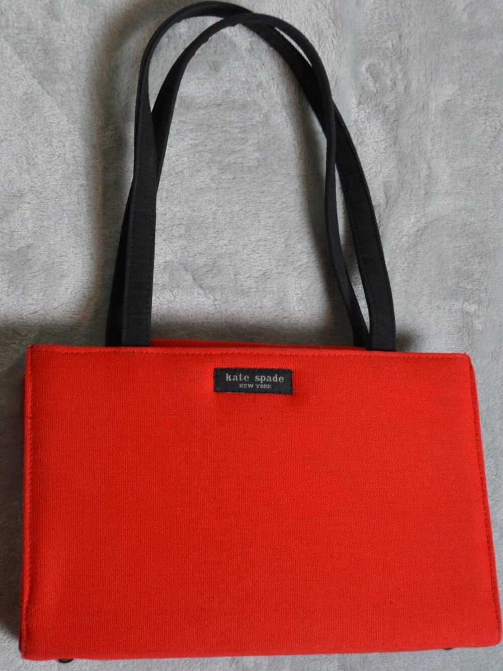 Kate Spade NY Red Canvas Purse Handbag 6" x 9.5" Double Handles Inner Zip Pocket